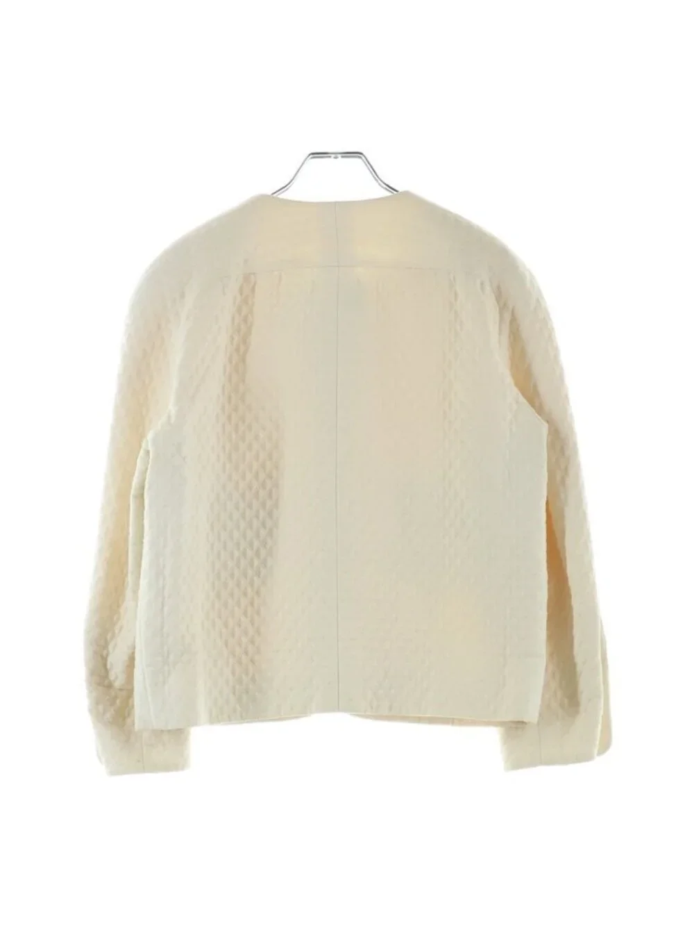 Chanel CC Logo Button Vintage Quilted Cotton Collarless Jacket Short 18 White